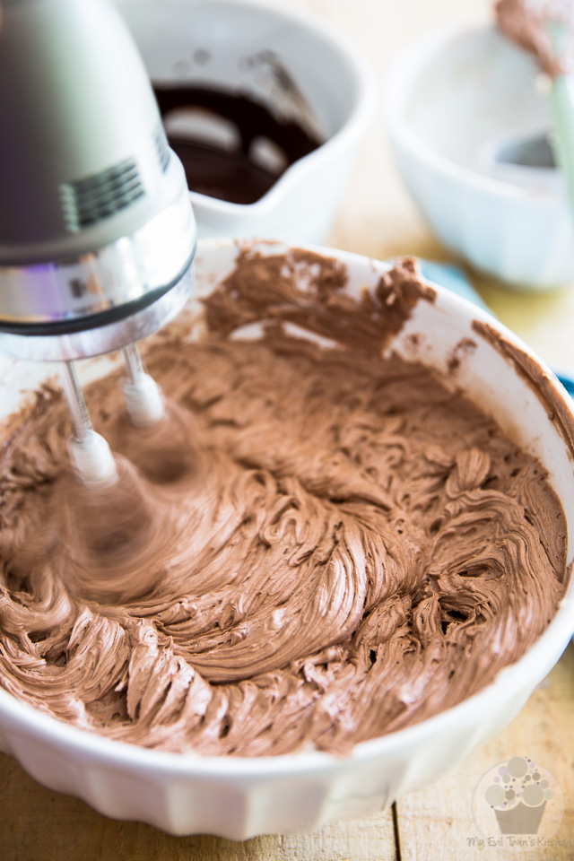 Beat until well combined - part of step by step instructions to make the most delicious Chocolate Fudge Frosting