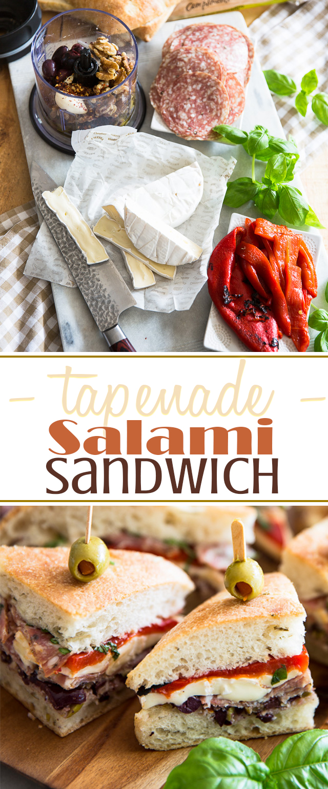 The perfect sandwich for your next picnic: on top of being super pretty, this Tapenade Salami Sandwich is crazy tasty, real easy to make and very portable, too! 