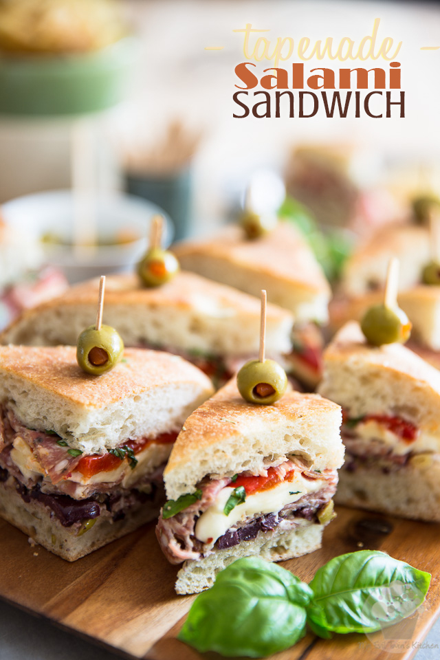 The perfect sandwich for your next picnic: on top of being super pretty, this Tapenade Salami Sandwich is crazy tasty, real easy to make and very portable, too! 