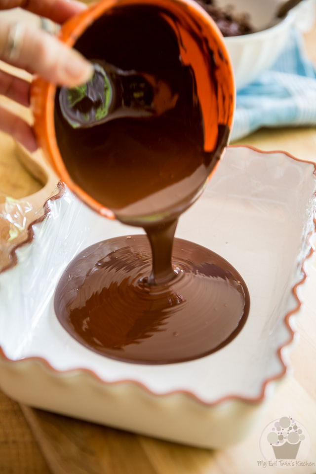 Making the chocolate blades - part of My Evil Twin's Kitchen's Wicked Windmill Chocolate Cake step-by-step instructions