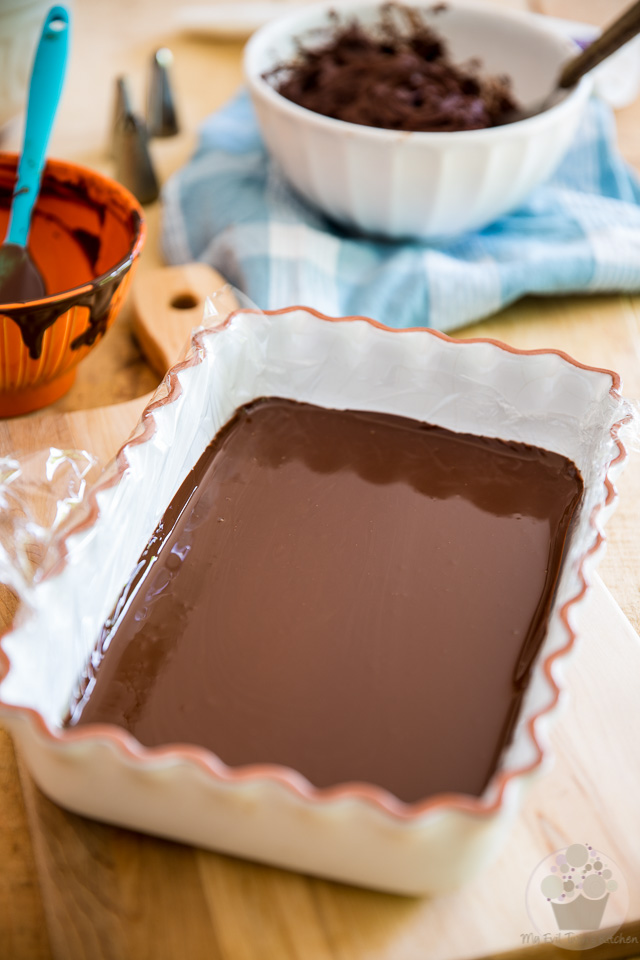 Making the chocolate blades - part of My Evil Twin's Kitchen's Wicked Windmill Chocolate Cake step-by-step instructions