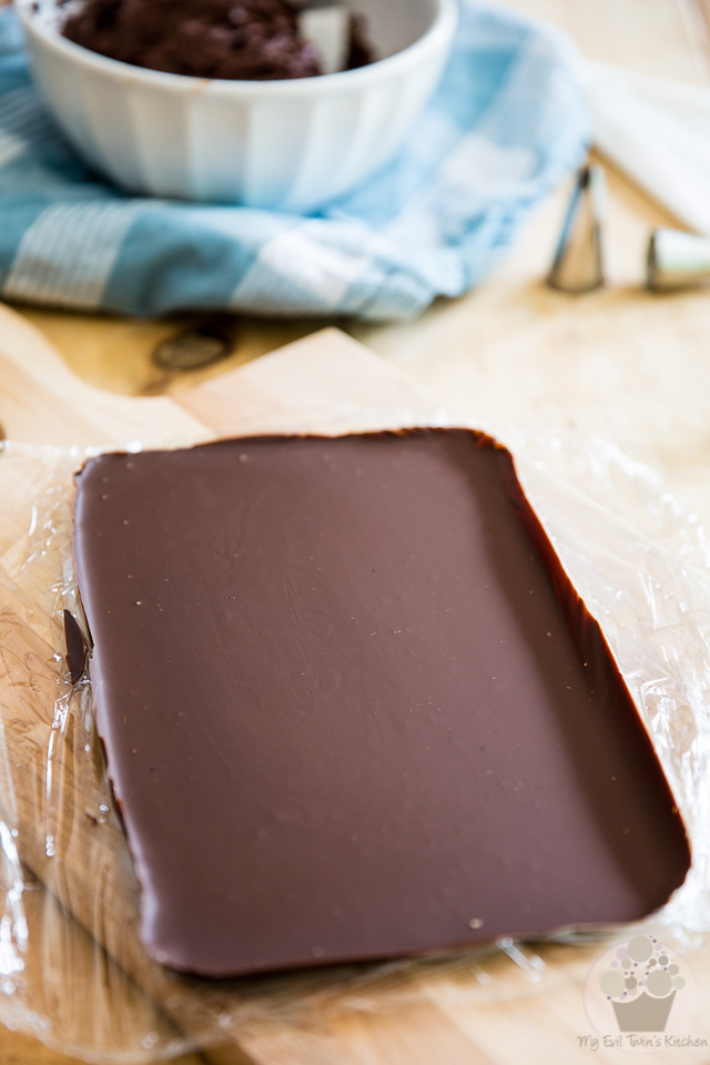 Making the chocolate blades - part of My Evil Twin's Kitchen's Wicked Windmill Chocolate Cake step-by-step instructions