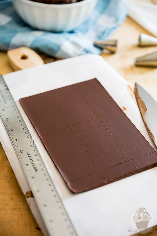 Making the chocolate blades - part of My Evil Twin's Kitchen's Wicked Windmill Chocolate Cake step-by-step instructions