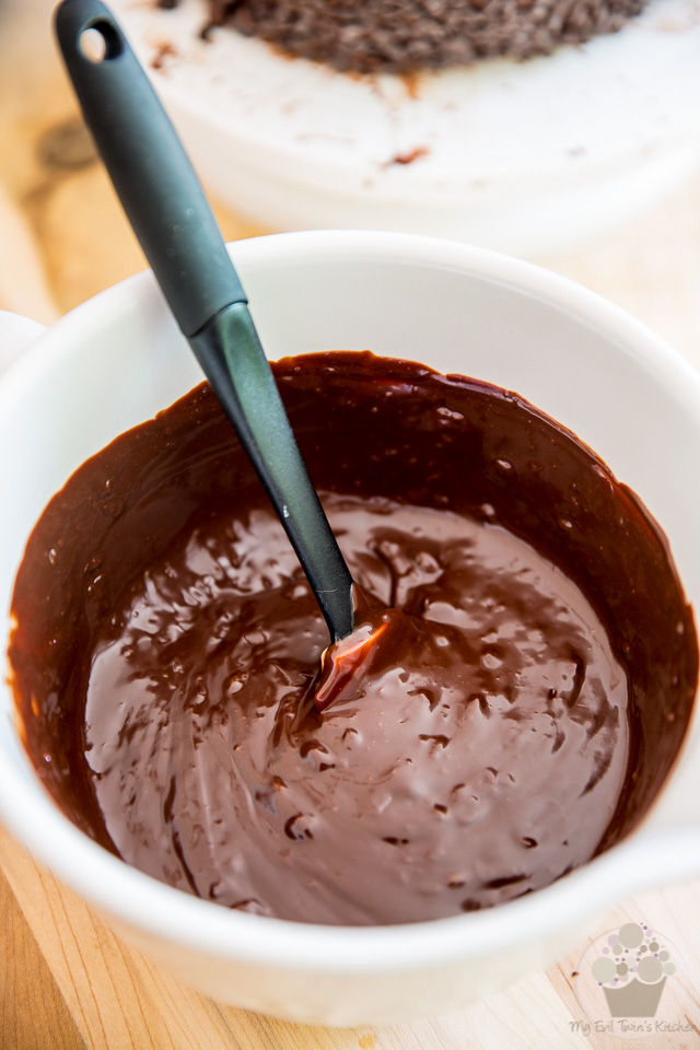 Making the ganache - part of My Evil Twin's Kitchen's Wicked Windmill Chocolate Cake step-by-step instructions