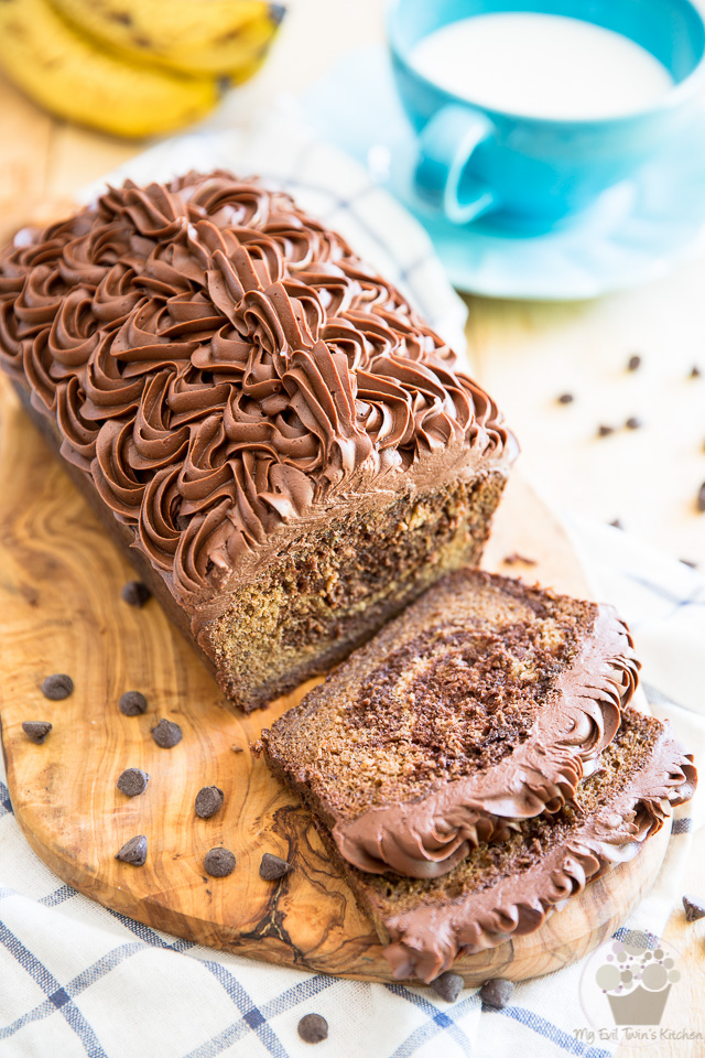 Marbled Chocolate Banana Bread with Chocolate Cream Cheese Frosting by My Evil Twin's Kitchen | step-by-step instruction on eviltwin.kitchen