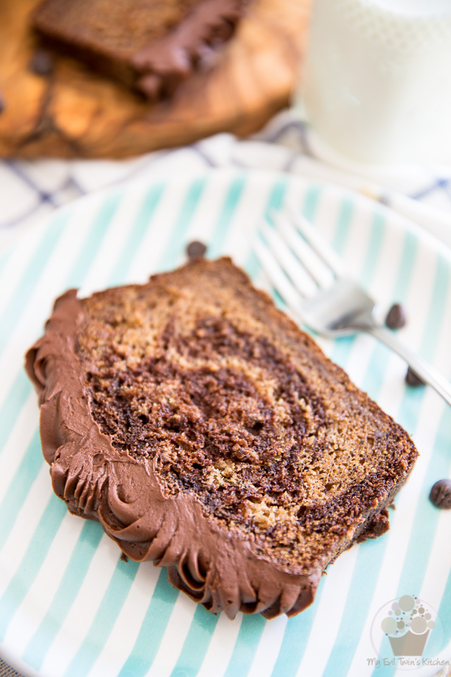 Banana Bread... boring, right? NOT if you kick it up a notch or twelve and turn it into a Marbled Chocolate Banana Bread and top it with a thick layer of rich, dense and super fudgy Chocolate Cream Cheese Frosting!