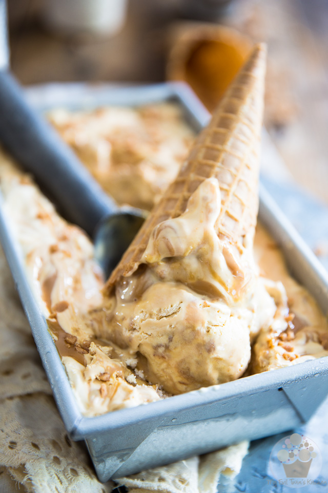 This heavenly No Churn Dulce de Leche Ice Cream is rich and creamy, loaded with delicious swirls of sweet caramel and crunchy toffee bits. What's best is it's super easy to make and doesn't require an ice cream machine. 