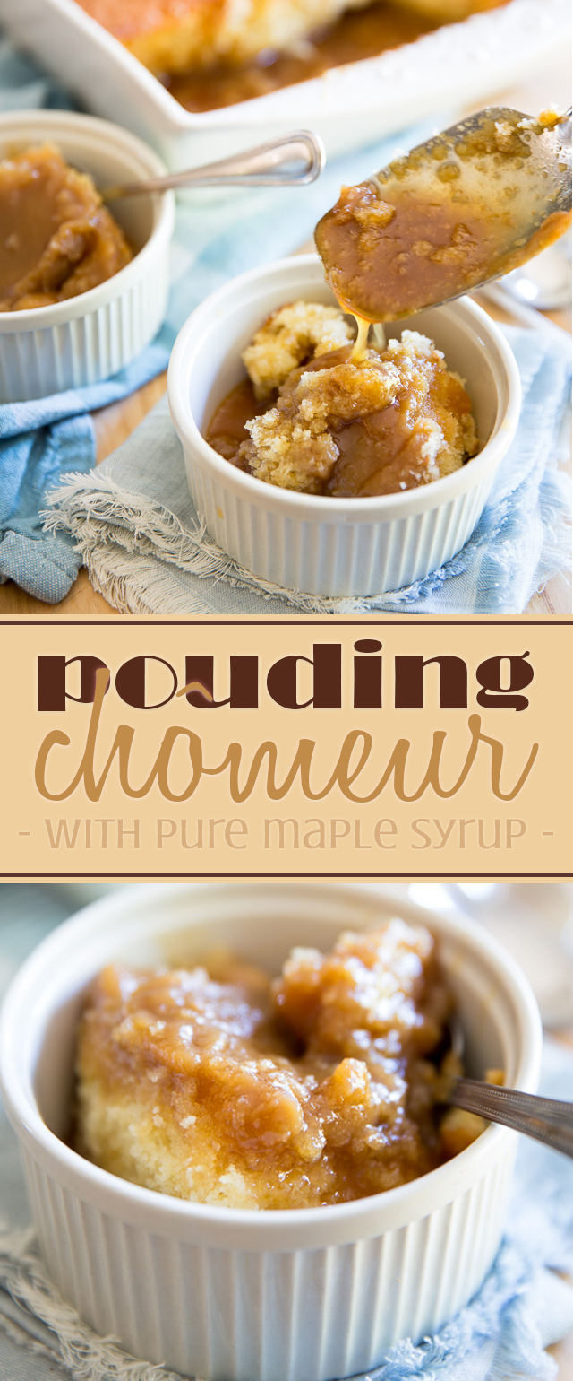 A true staple in Quebec, Pouding Chomeur is a moist vanilla cake cooked in its very own creamy maple sauce. As easy to make as it is delicious to eat! 