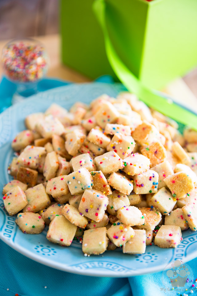 As cute as they are delicious and addictive to eat, these Funfetti Shortbread Tidbits will be a favorite at your next party - they'll disappear in no time! 