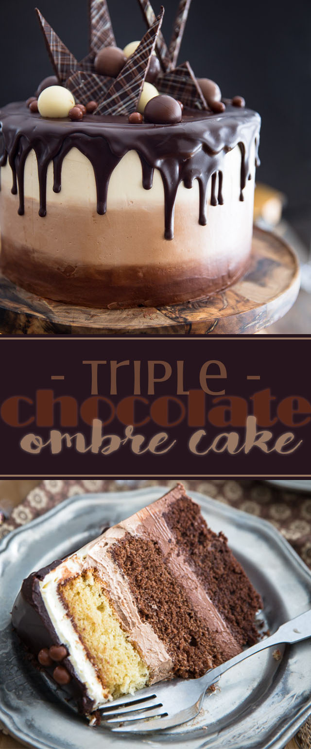 As spectacular looking as it is delicious tasting, this Triple Chocolate Ombre Cake is sure to make a winning and long lasting impression! 