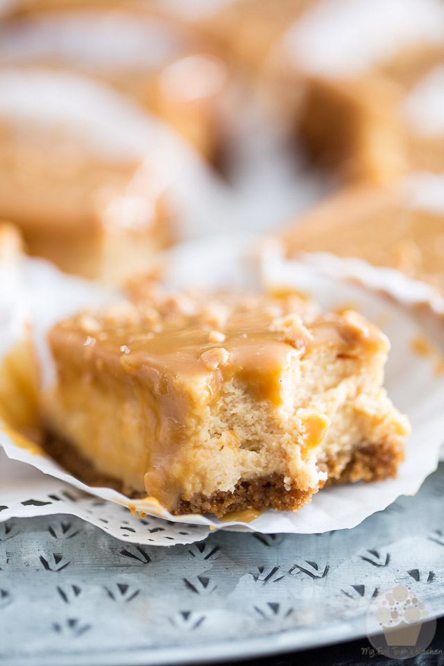 These Dulce de Leche Cheesecake Bars are a delicious combination of tangy, creamy cheesecake topped with a generous layer of sweet milk caramel.