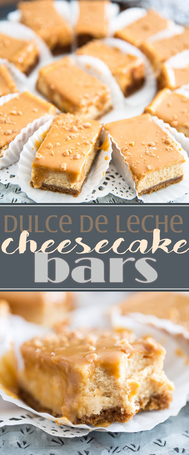 These Dulce de Leche Cheesecake Bars are a delicious combination of tangy, creamy cheesecake topped with a generous layer of sweet milk caramel.