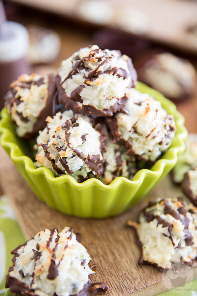 Chewy, sticky, sweet and tangy, these Dark Chocolate Coconut Macaroons with a hint of lime are so deliciously addictive, you won't be able to stop at one... 