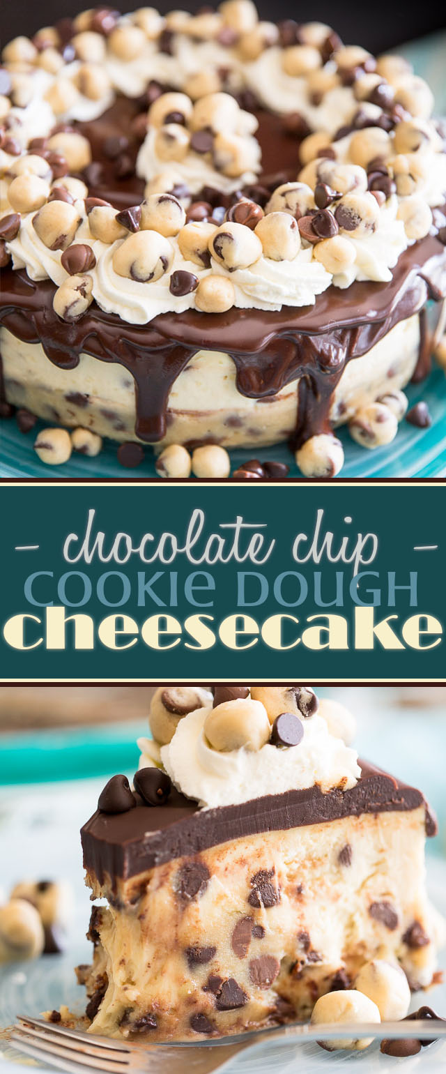Welcome to your new addiction: two of the most delightful treats in the whole wide world are rolled into one in this Chocolate Chip Cookie Dough Cheesecake. 