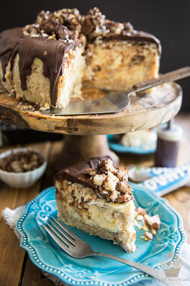 This Almond Joy Cheesecake is the ultimate treat for true coconut lovers - How many Bounty Bars can you eat in a row? This cake will definitely test you! 