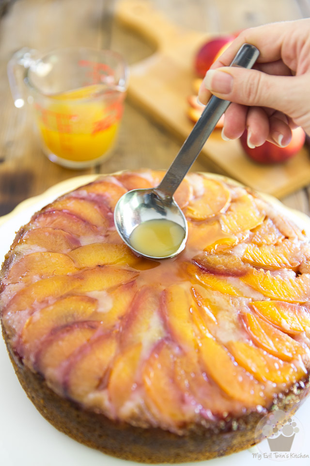 Upside Down Peach Cake with Apricot Beer Syrup by My Evil Twin's Kitchen | Recipe on eviltwin.kitchen