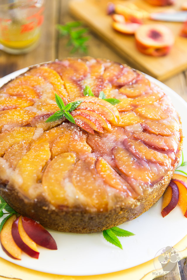 Upside Down Peach Cake with Apricot Beer Syrup by My Evil Twin's Kitchen | Recipe on eviltwin.kitchen